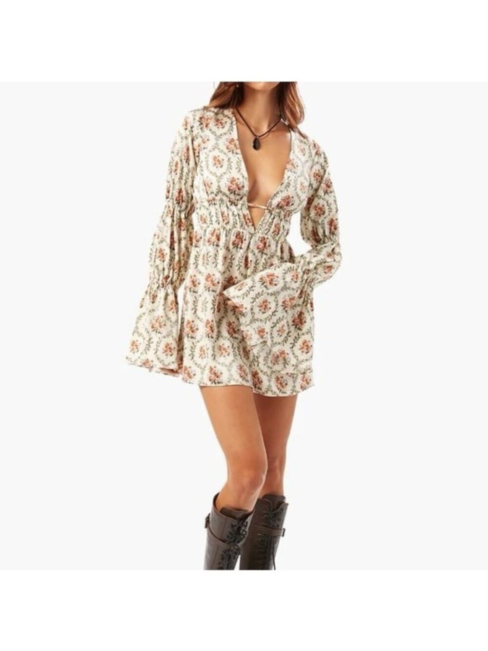 WeWoreWhat Victorian Floral Tiered Sleeve Mini Dress